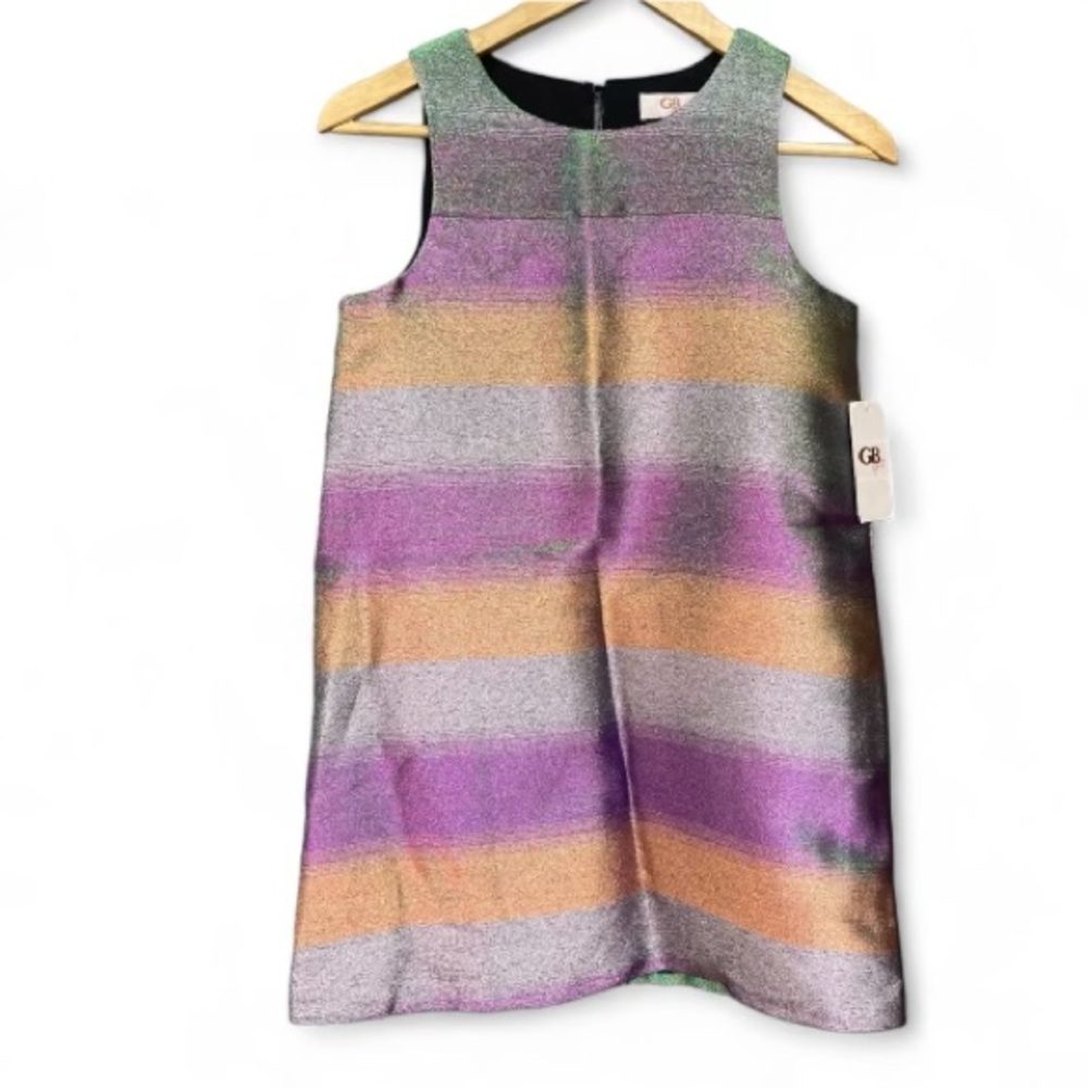 GB Girls metallic shimmer sparkle ombré striped sleeveless shift dress